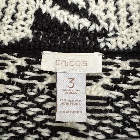 Chicos Jacket Womens XL Wool Blend Knit Cardigan Houndstooth Check Mock Neck - Picture 8 of 10